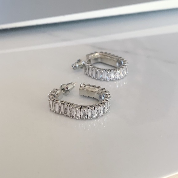 Silver cz earrings, cz hoop earrings, party earrings, silver hoop - Picture 5 of 6